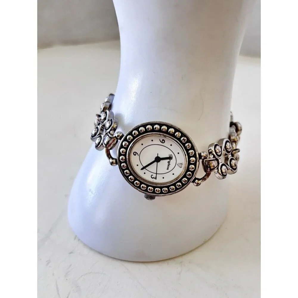 Brighton ALAMEDA Silver Oval Face TAOS Link Band Watch New Battery Works